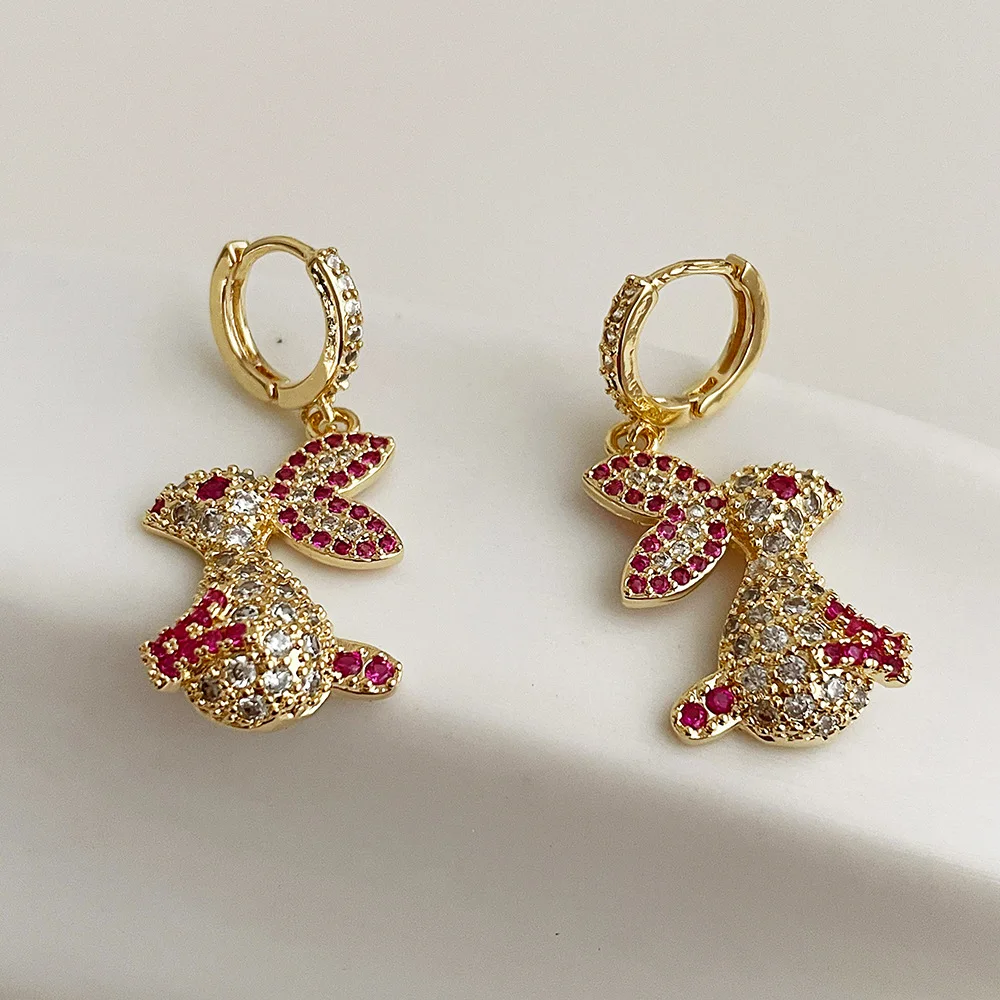 

Minar Exquisite Full Colourful Shinning Rhinestone Pendant Earrings for Women Girls Alloy Cartoon Rabbit Dangle Earrings Gifts