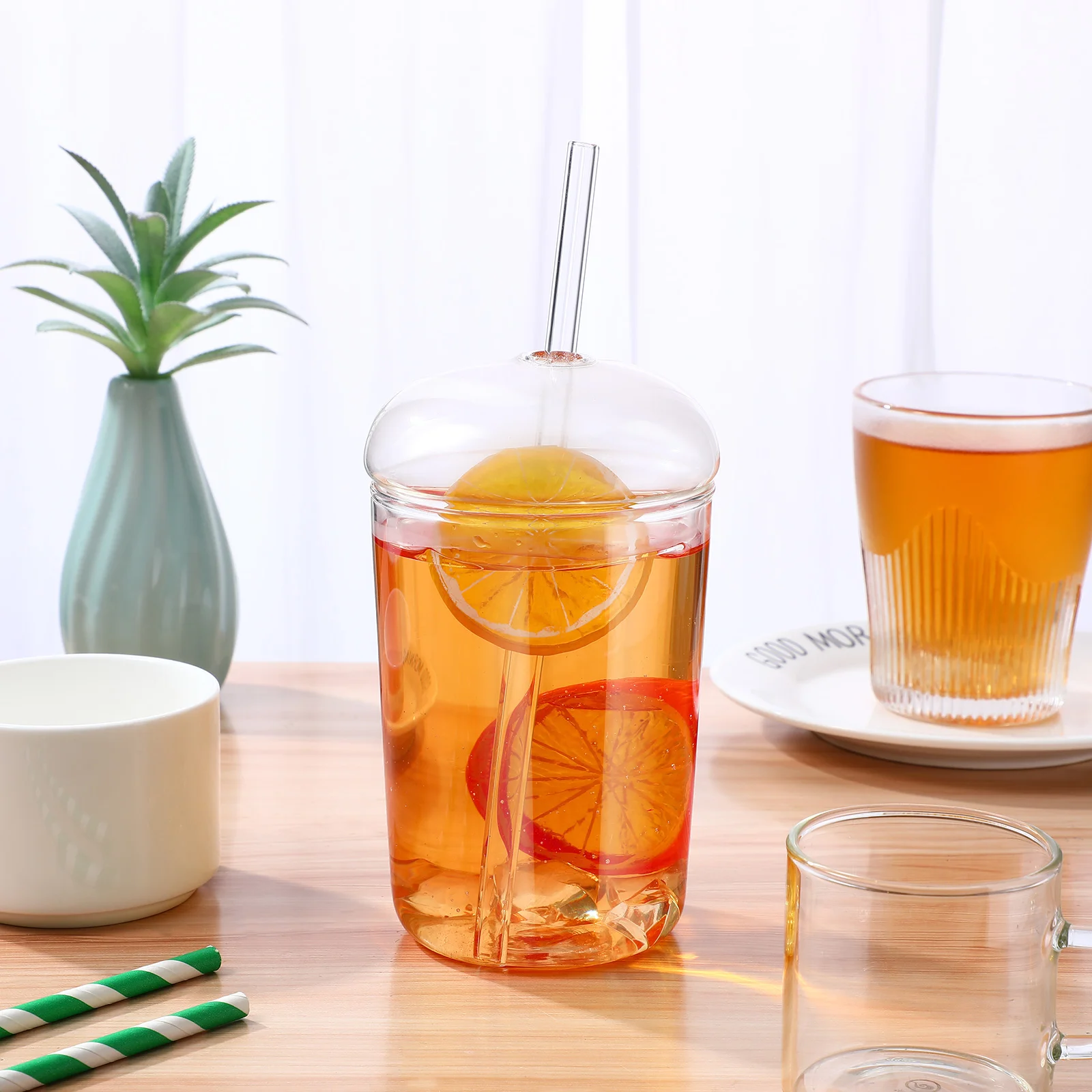 

3 pcs Household Smooth Surface Clear Large Capacity Transparent Straw Cup with Lid Cup Straw Cup