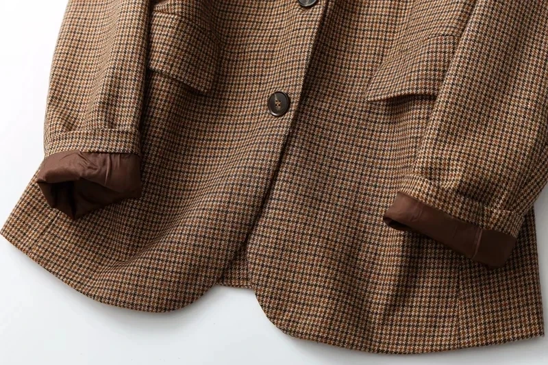 Maxdutti England Style High Street Vintage Plaid Single Breasted Fashion Blazers Casual Checked Office lady Blazers Women Tops