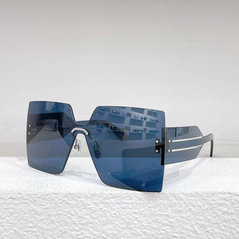 

New 2023 Large Square Frameless Women's Sunglasses M5U M6U Fashion High Quality Cat Eye Men's Glasses Blue Grey Light Yellow