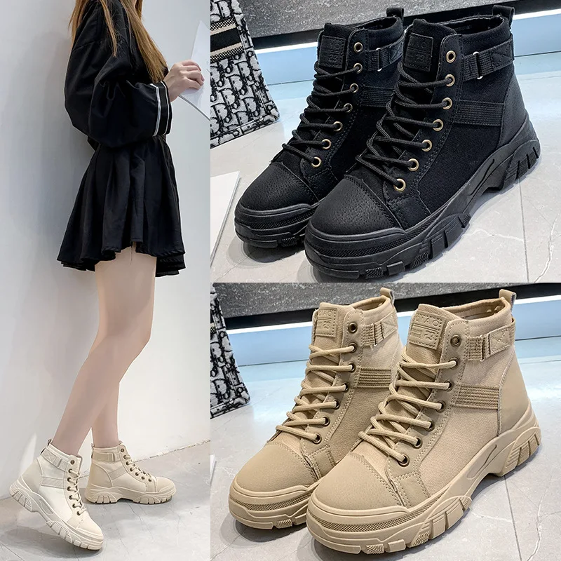 

New 2022 Spring Ladies Fashion Shoes Autumn Winter Comfortable Leisure Leather Thick Platform Ankle Boot Low Heel Flats PU Women