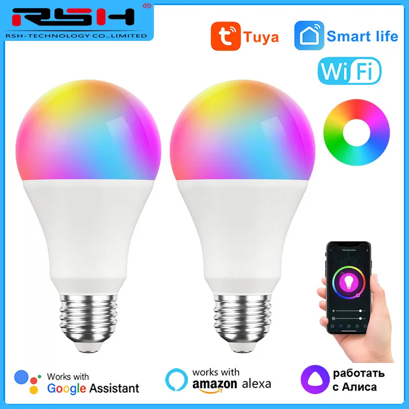 

E27 LED Smart Bulb RGBCW 100-240V WIFI Tuya Dimmable LED Light Bulb Voice Remote Control Work With Alexa Google Home