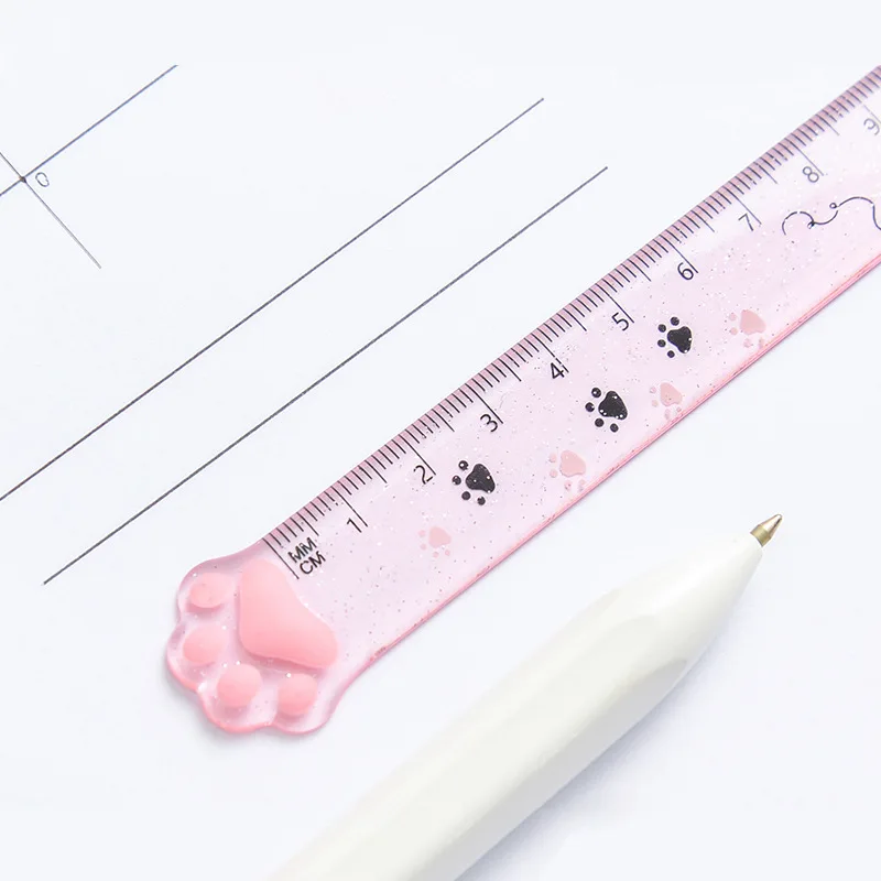 Cute Cat Paw Plastic Straight Rulers Kawaii School Office Supplies Planner Accessories Student Prize