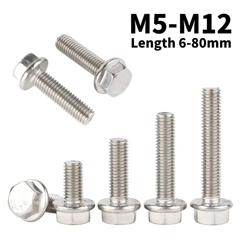 

Hexagon Head With Serrated Flange Cap Screw 304 Stainless Steel GB889754 Hex Washer Head Bolt M5 M6 M8 M10 M12 L=8-60mm