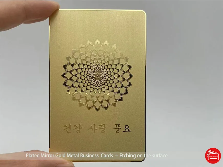 Mirror Finish Gold Metal Business Cards Plated Brass Color Luxury Etching Logo Shiny Surface Effect Custom Printing  Pantone NO.