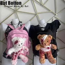 Original Design of Injured Bear Halloween Lolita Handmade Dark Blood Disease Jiao Disability Diagonal Straddle Bear BAG Backpack 