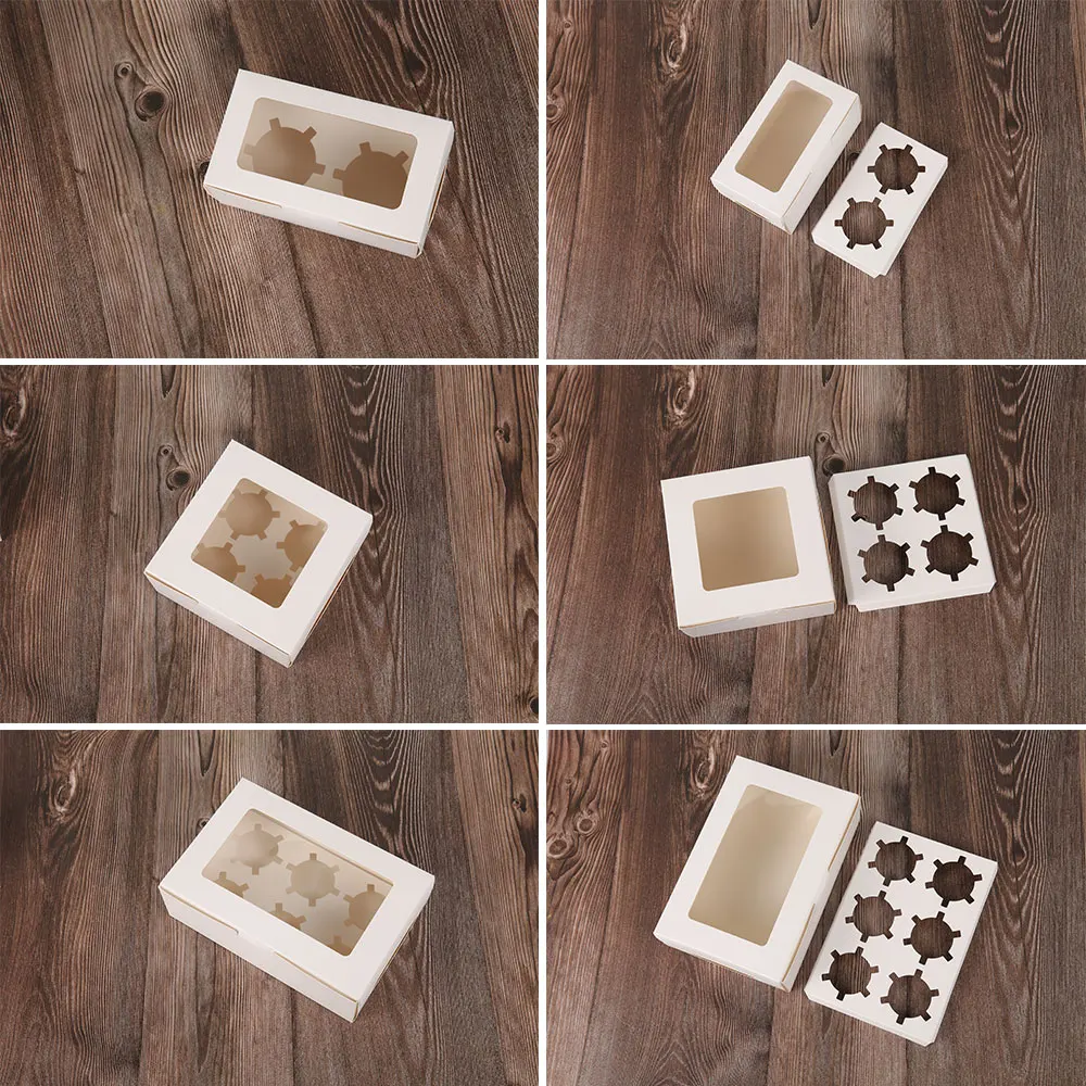 10/15 шт прозрачный оконный вечерние кекс Коробки со съемным лотком для 2/4/6 чашки