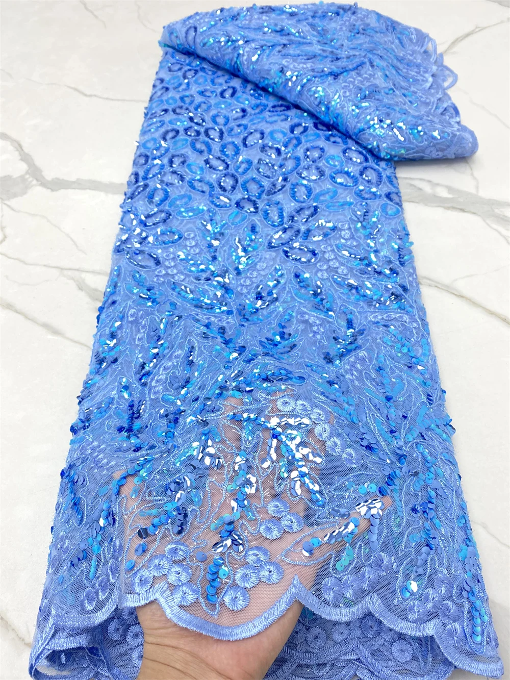 

Luxury Sequence African Lace Fabric 5 Yards 2023 High Quality Nigerian Wedding Sequins Embroidery French Tulle Lace Fabric 4598B
