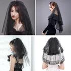 Женская многослойная черная Тюлевая короткая свадебная фата с гребнем для Хэллоуина косплевечерние