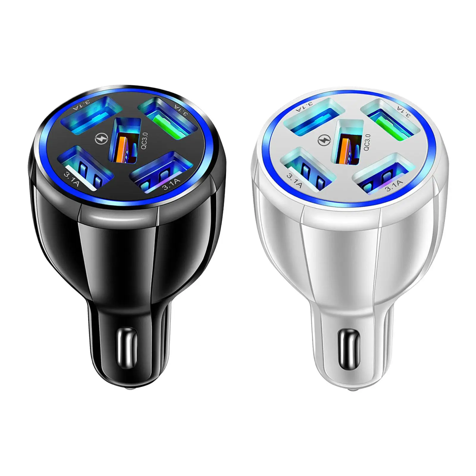 

5 Port Fast Car Charger QC3.0 12V-32V Multi Port Car Phone Charger Cigarette Lighter USB Charger for Phones GPS Cars SUV