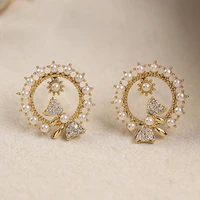 korea new original design zircon pearl earrings for women french womens bow exquisite stud earrings fashion jewelry pendant