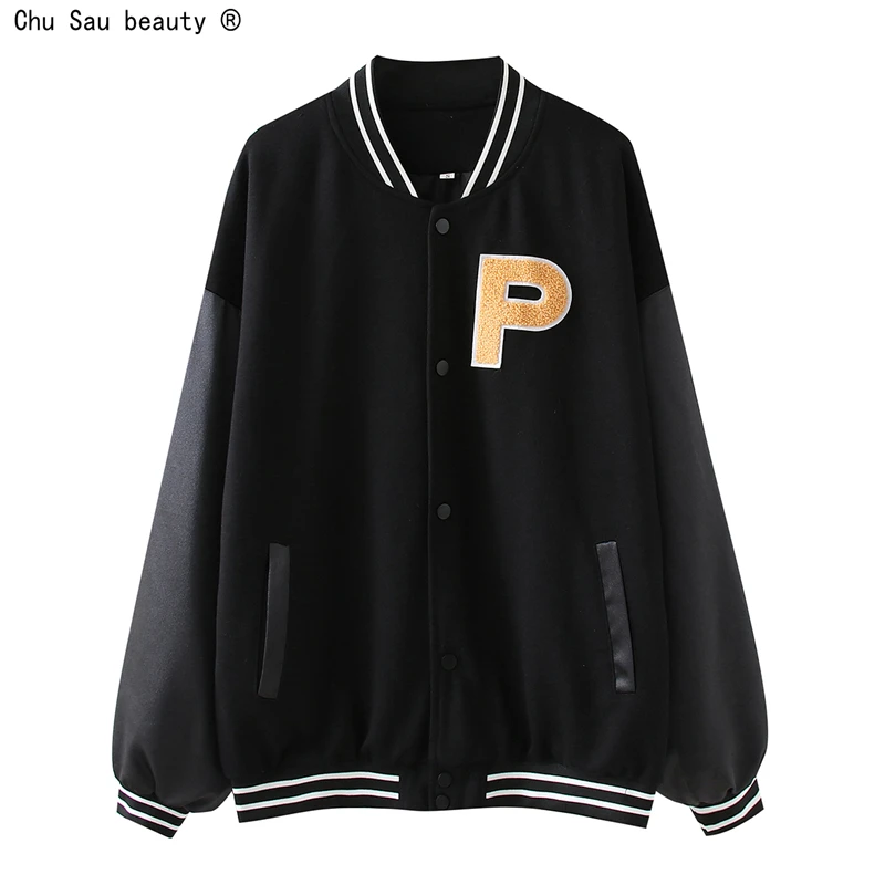 

2021 Autumn New Fashion College Style O-Neck Long-Sleeved Splicing Jacket Female Harajuku Loose Casual Jacket Women Vintage