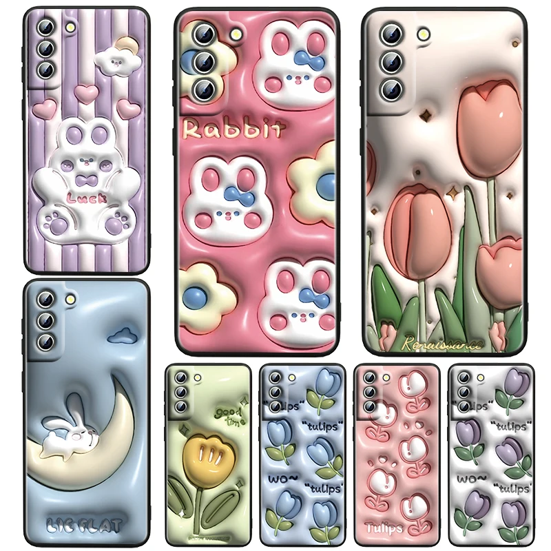 

Nonstereoscopic 3D Vision Flower Anime Black Phone Case For Samsung Galaxy S23 S22 S21 S20 FE Ultra Plus S10 Lite S9 4G 5G Cover