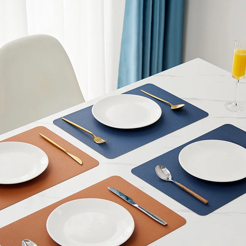 

Nordic style table mat PVC western placemat, bowl mat, heat insulation mat, double square leather coaster placemat kitchen