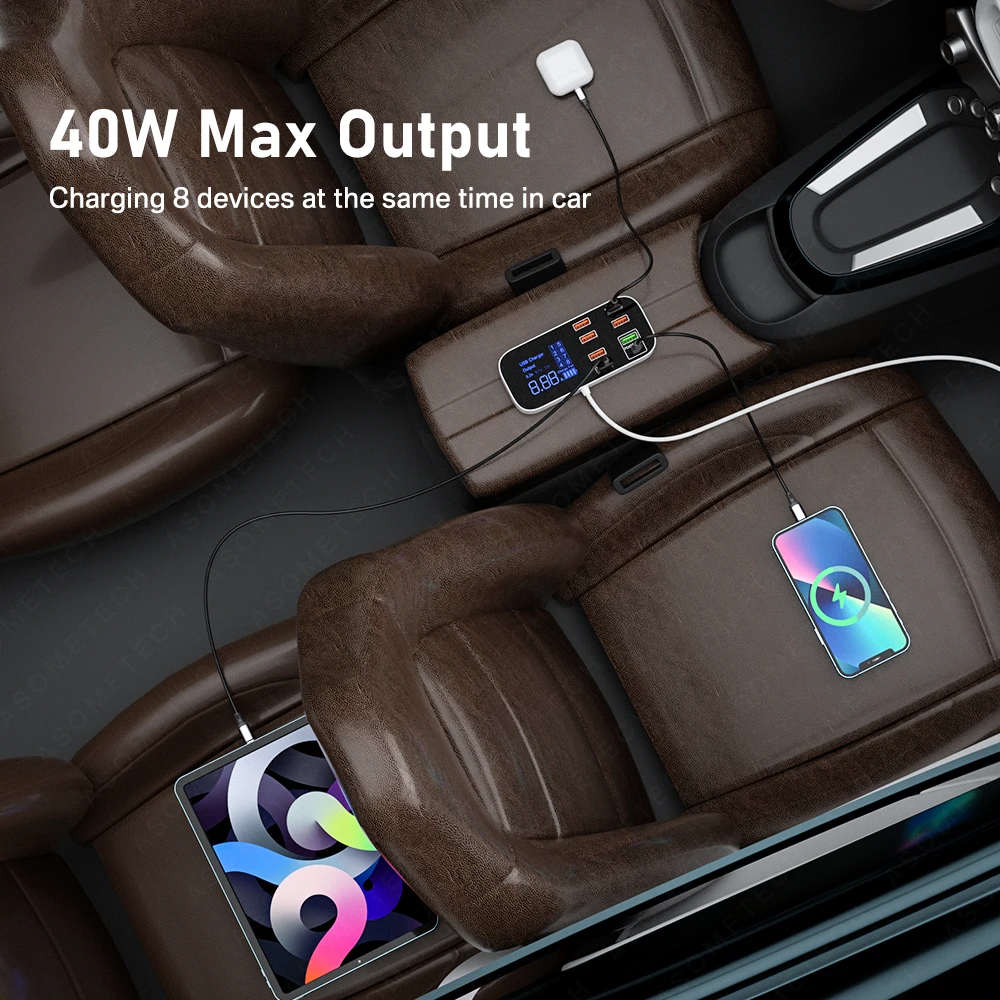 8-портовый Автомобильный Адаптер Для Зарядного Устройства USB Quick Charge 3.0 Мощностью