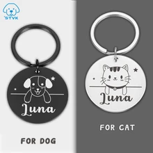 Etiquetas con grabado personalizado para mascotas, collares de acero inoxidable antipérdida para gato, perro y gatito, placa con nombre