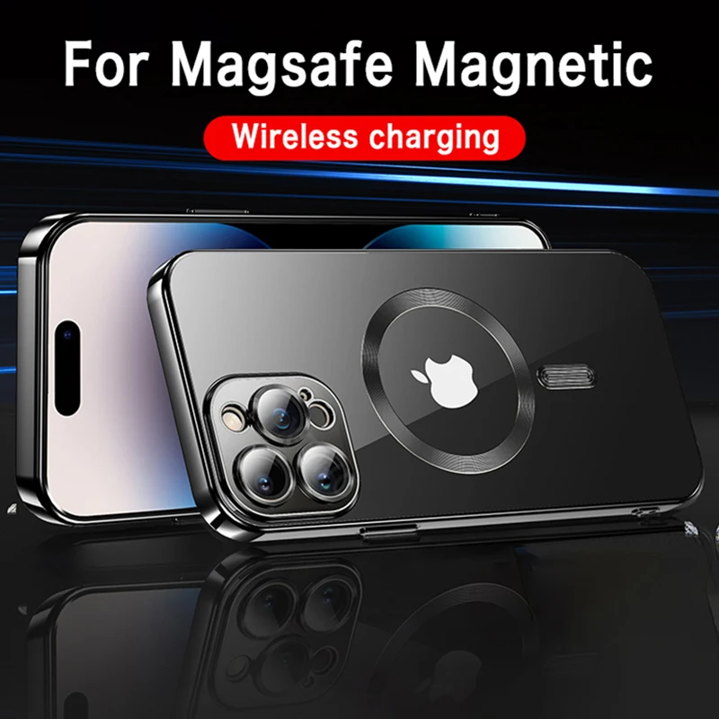 

For Magsafe Magnetic Wireless Charging Plating Clear Phone Case For iPhone 14 13 12 11 Pro MAX X XS XR 7 8 Plus TPU Soft Cover