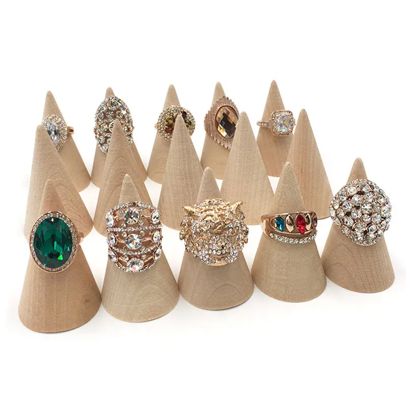 

Wooden Cone Shaped Jewelry Display Shelf Ring Holder Ring Rack Storage Supplies Stand Ring Organizer Tools Jewelry Storage Craft