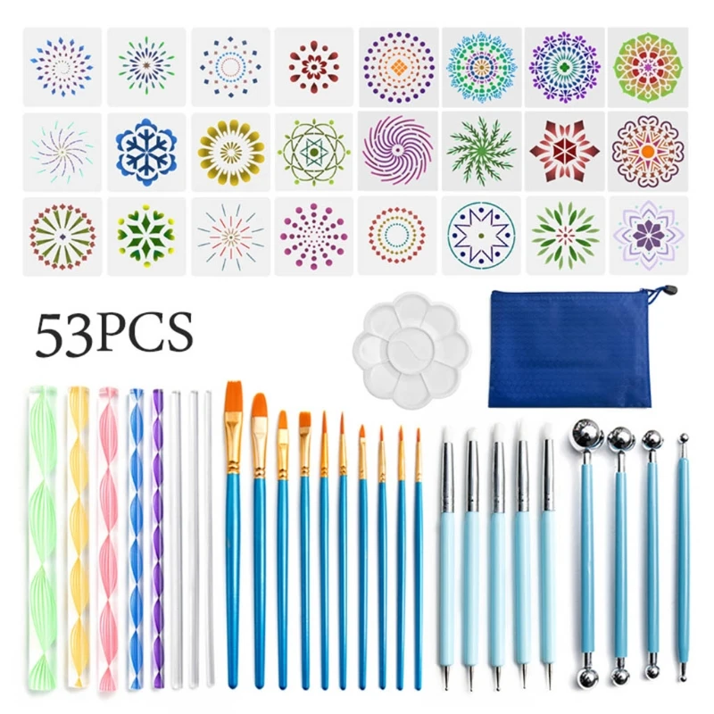 

53pcs Mandala Dotting Tools Set for Painting Rock Stone Acrylic Stick Drawing Drop Shipping