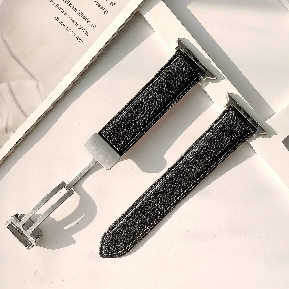 Leather Magnetic Strap for Apple Watch Band 41mm 45mm 40mm 44mm correas para iWatch Series 8 7 6 SE 5 Replacement Bracelet Ultra