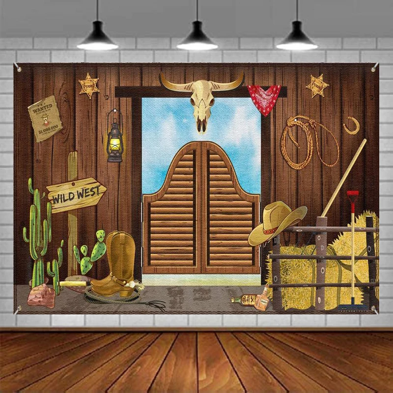 

Photography Backdrop Western Party Supplies Scene Setters Wooden House Barn Banner Cowboy Decoration Photo Booth Background