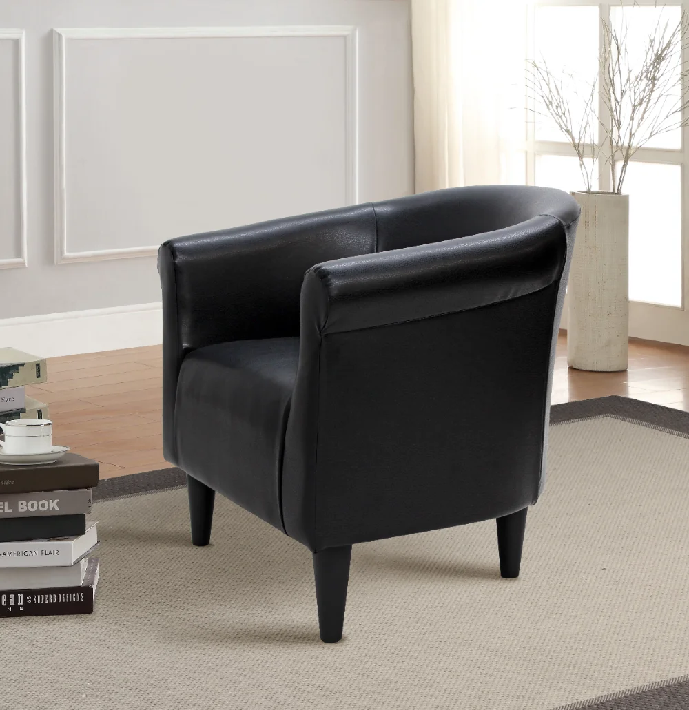 Faux Leather Bucket Accent Chair, Black