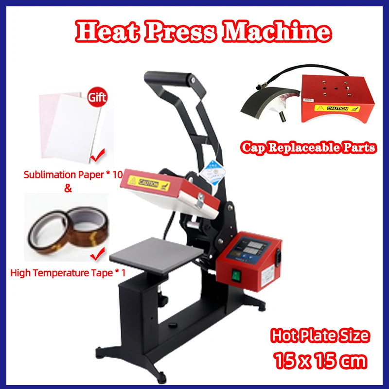 

Hat Cap Heat Pressing Machine 140x100m Double Display Sublimation T-shirt Heating Transfer 150x150mm Hot Printing Printer Kit