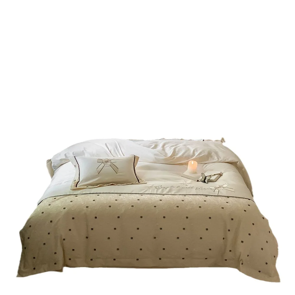 

120 Cotton Four-Piece Cotton Light Luxury Bow Embroidered Lace Quilt Cover Bed Sheet Bedding