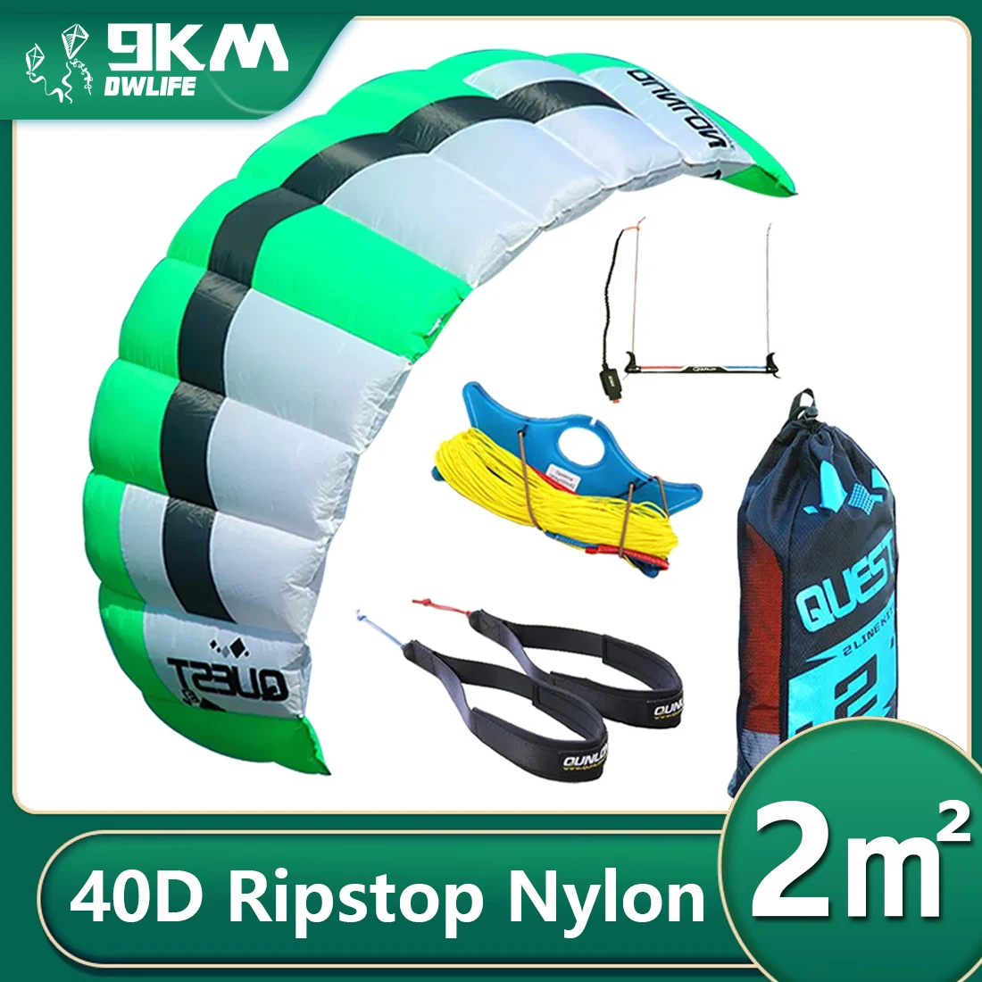 

9KM Professional 2㎡ 2 Line Traction Kite Trainer Kite Power Kite Dyneema Flying Lines 180KGX20mX2 and Control Accessories