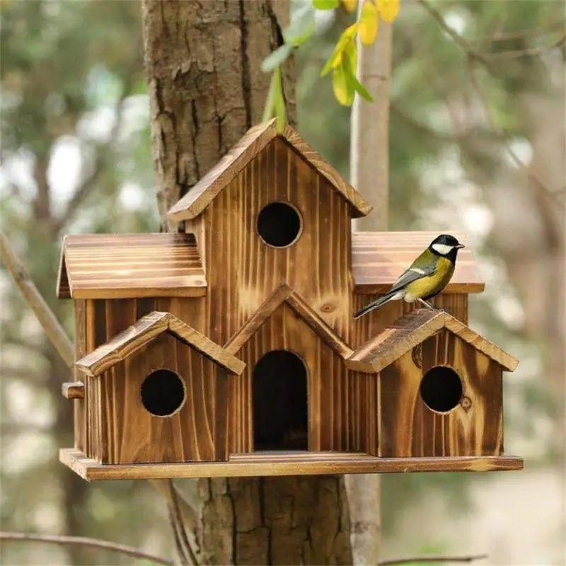 

Wooden Bird Nest Creative Rural Outdoor Parrot Bird Houses Large Birdhouse Villa Style Bird Feeder Ornaments Bird Cage Decoratio