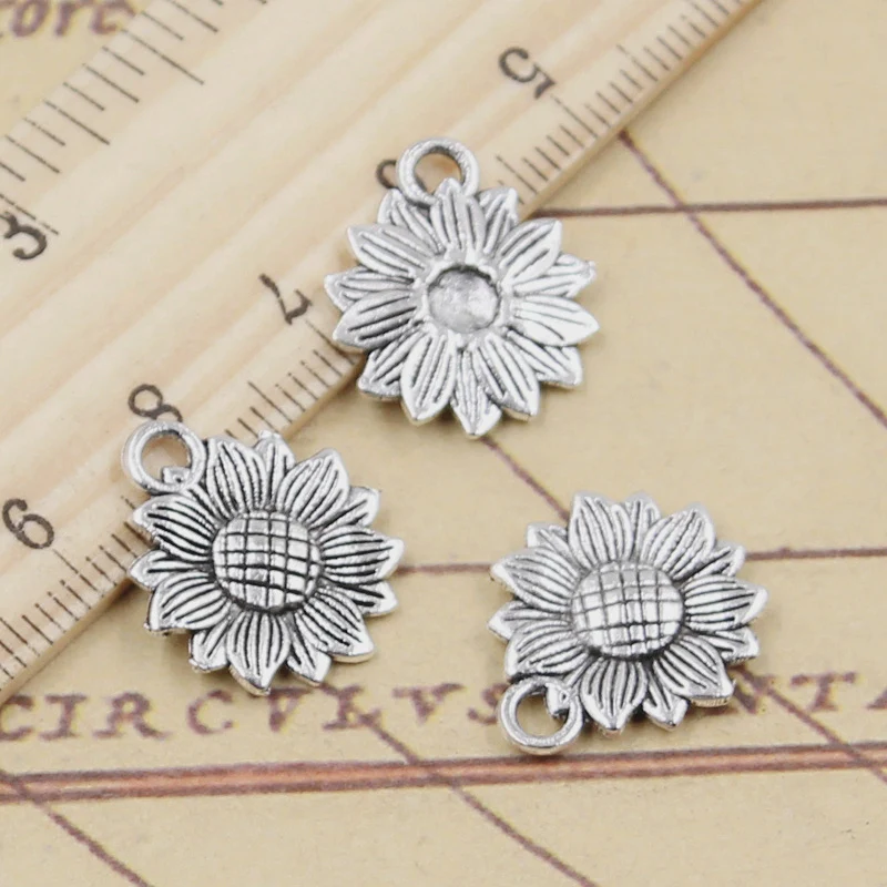 

30pcs Charms sunflower flower 18x15mm Tibetan Silver Color Pendants Antique Jewelry Making DIY Handmade Craft