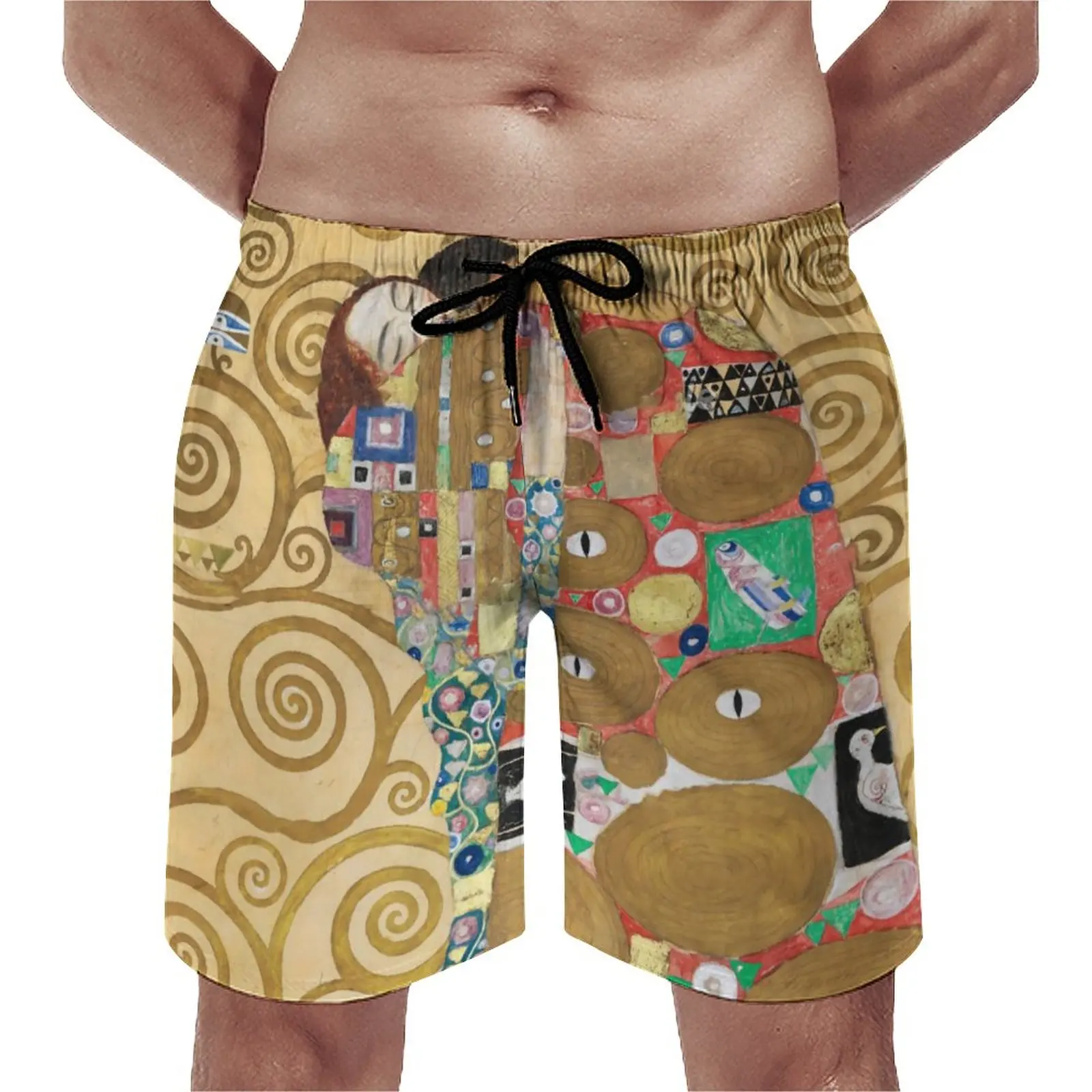 

Summer Board Shorts Gustav Klimt Sports Stoclet Frieze Print Design Beach Short Pants Vintage Quick Dry Swim Trunks Plus Size