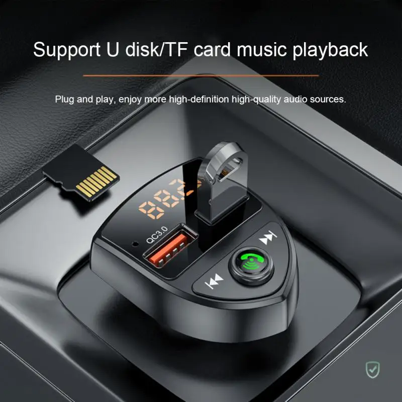 

Car FM Transmitter Bluetooth 5.0 Dual USB QC3.0 Fast Charger Wireless Handsfree Car Kit FM Modulator Adapter TF Card USB Drive