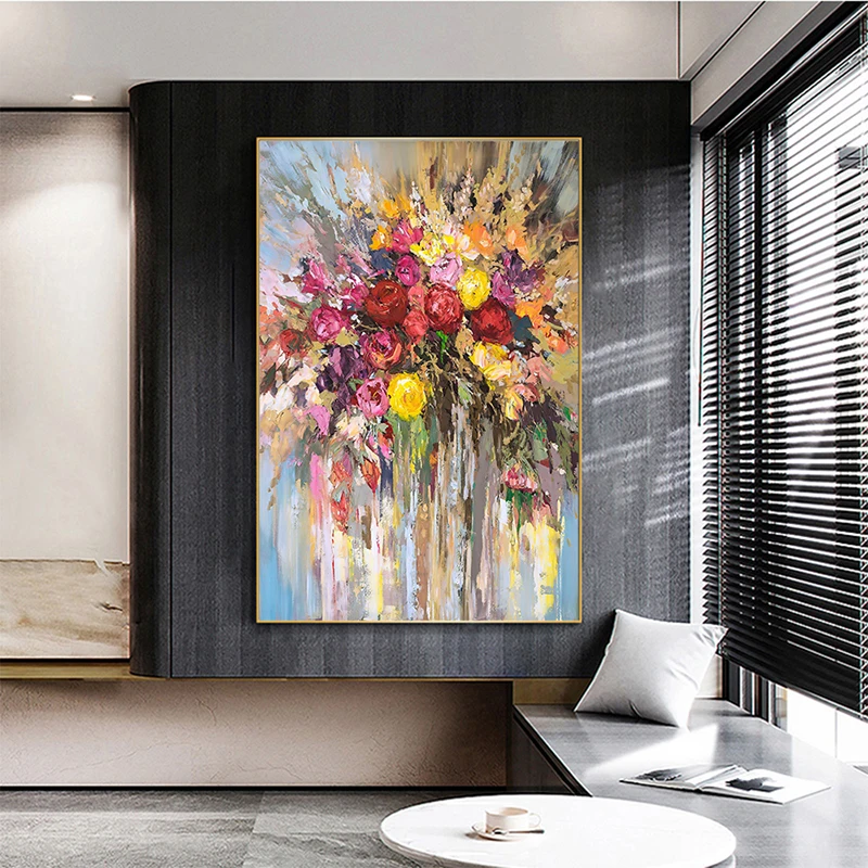 Современная абстрактная картина с розами на холсте водостойкая чернильная