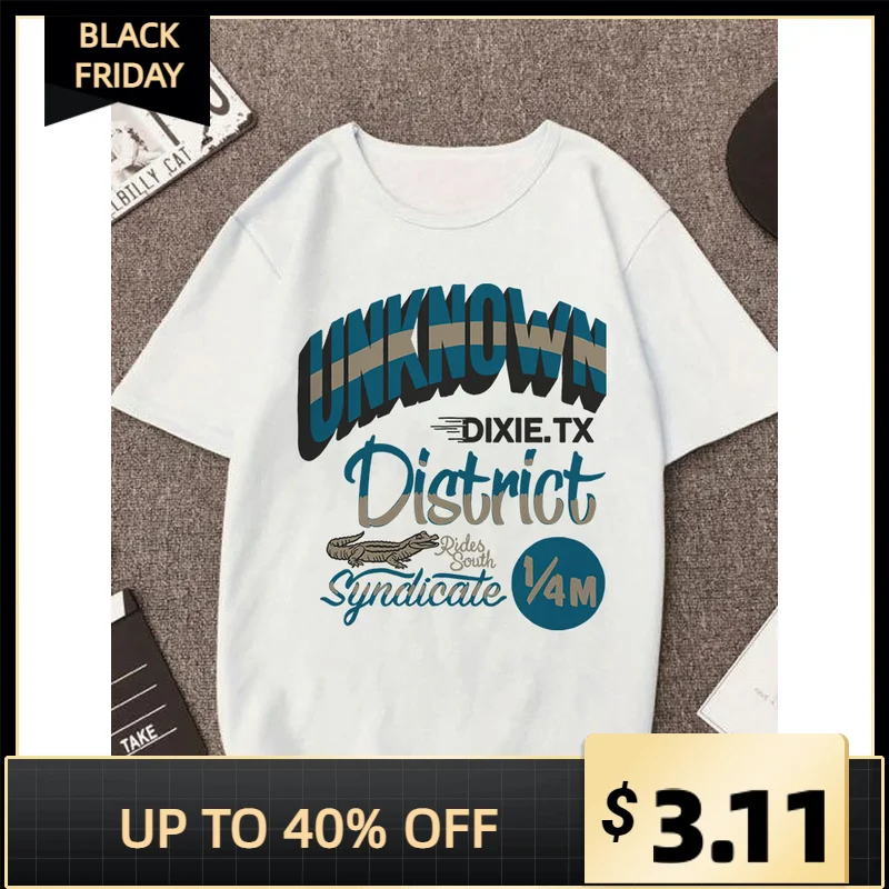 

O-neck Girls Young Ladies Unknown Printing Short Sleeves T-shirts Cartoon Tshirt Summer Women's White Tops Tees For Woman Lovely