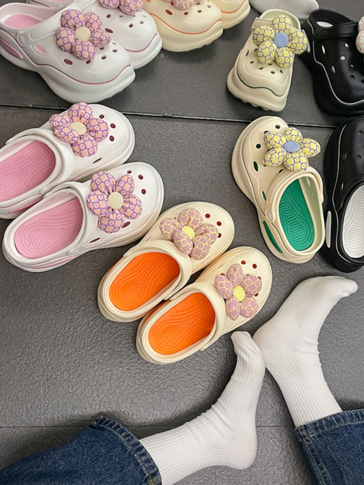 

Шлепанцы женские на платформе, роскошные сандалии с цветами, на средней платформе, римские базовые туфли из искусственной кожи, на резиновой подошве, 2023