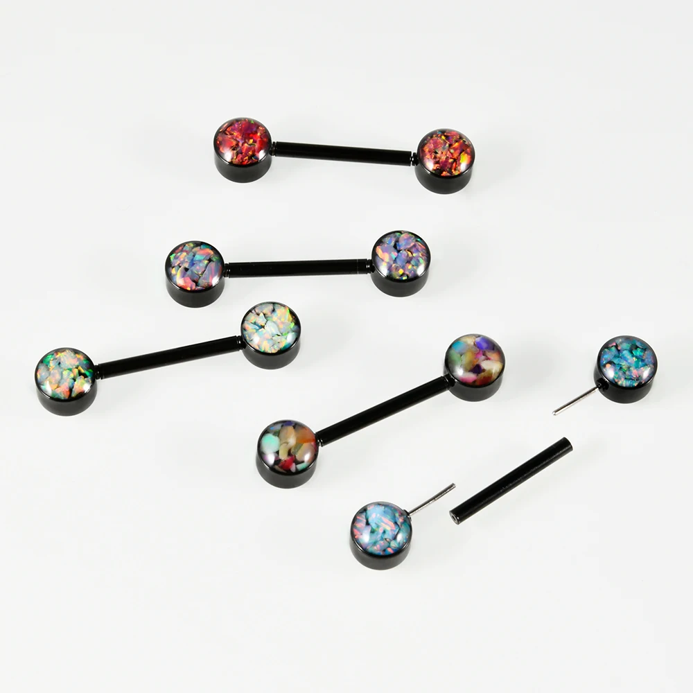 1 пара опалового камня штанга для сосков нержавеющая сталь черное покрытие