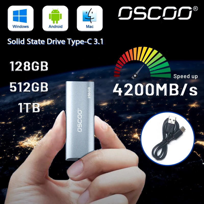

OSCOO Портативный внешний ssd высокоскоростной диск 500 МБ/с Внешний ssd USB3.1 Type-C Gen 4 внешний жесткий диск ssd для ноутбука