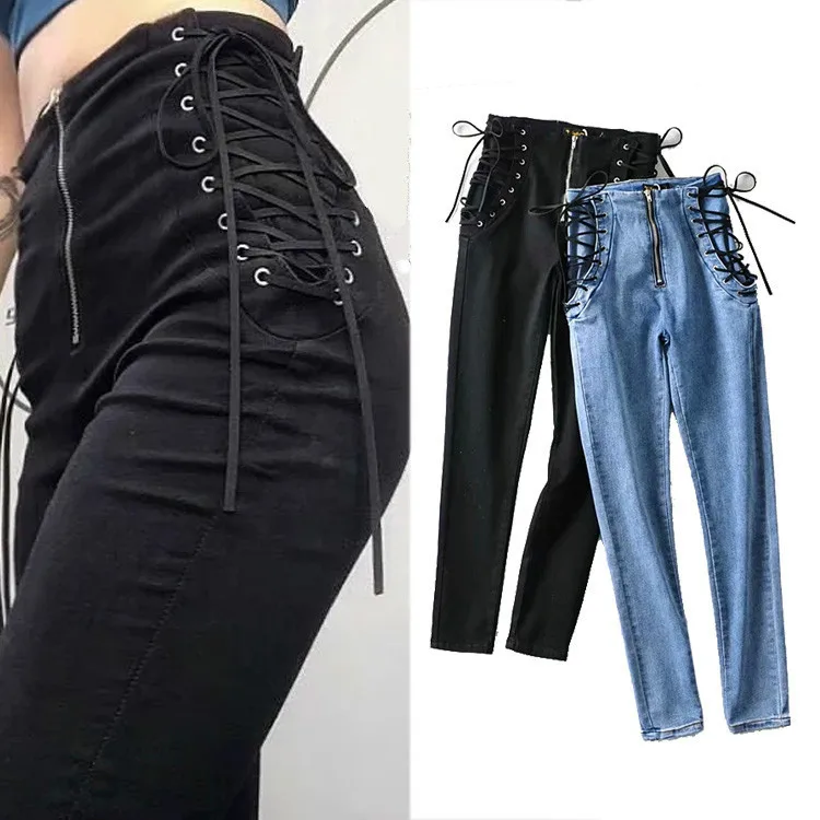 

Женские джинсы с завышенной талией, узкие брюки-карандаш до щиколотки на молнии, осенние модные эластичные джинсовые брюки