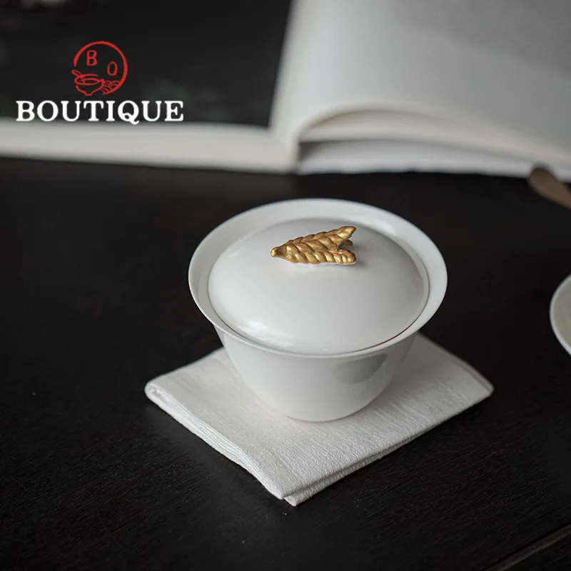 

150ml Retro Matte Glazed Ceramic Gaiwan Creative Wheat Ear Cup Saucer Tea Bowl Tea Tureen Tea Brewing Cover Bowl Tea Ornaments