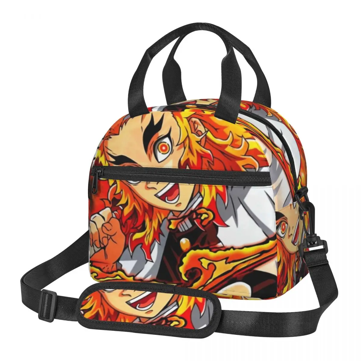 

Demon Slayer Anime Lunch Bag For Child The Flame Hashira Lunch Box Fashion School Cooler Bag Convenient Thermal Tote Handbags