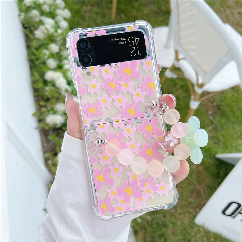 

Colorful Sakura Flower Beads Phone Case for Samsung Galaxy Z Flip 3 5G Hard PC Back Cover for ZFlip3 Cases Protective Shell