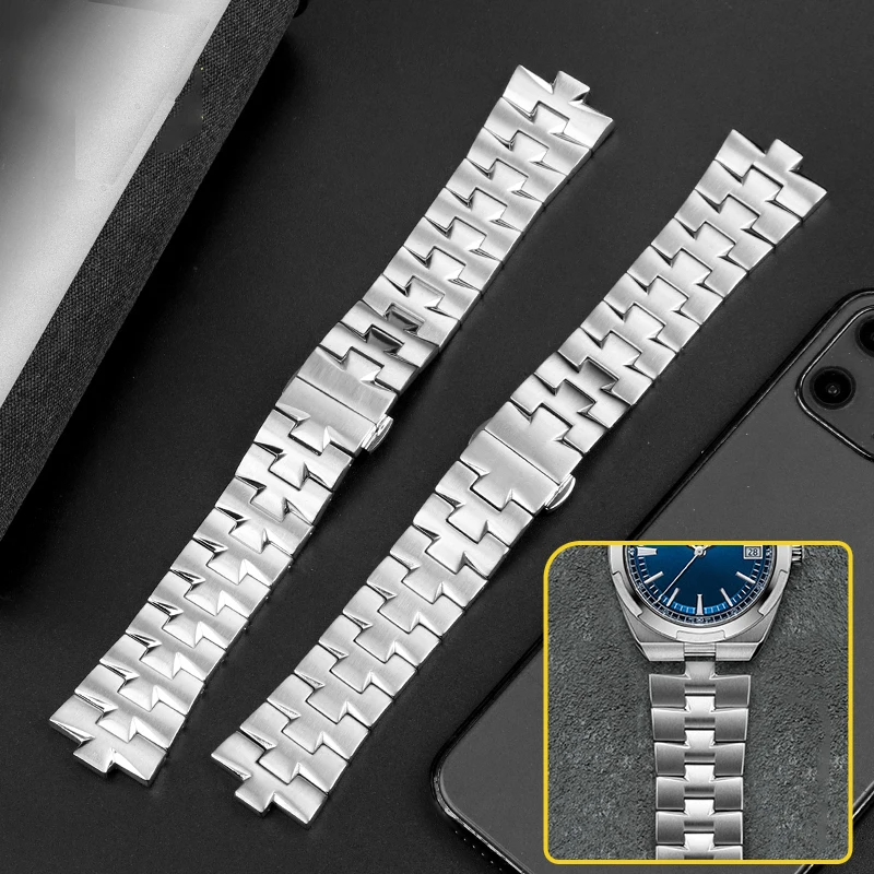 

24mm*8mm Convex mouth Stainless steel Watch Band for Vacheron Constantin OVERSEAS Strap Men Silver Solid Metal Bracelet