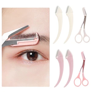 Imported Newest Eyebrow Trimmer Set Mini Portable Brow Comb Scissors Face Shaver Hair Removal Razor 3Pcs/Set 