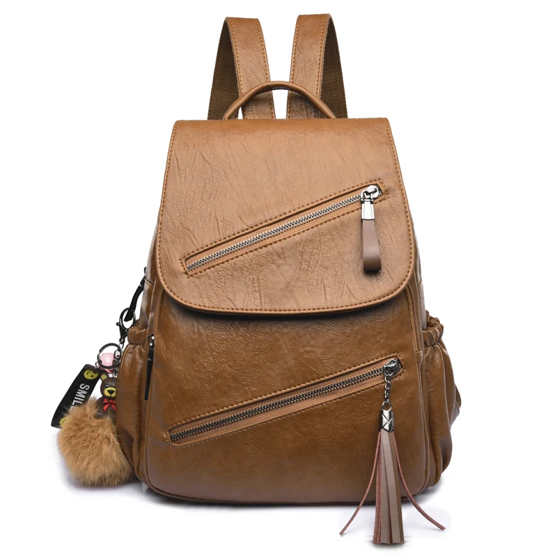 

2022 New PU Leather Retro Woman Backpack Trendy Ladies Simple Tassel Bag Pack Designer Luxury Atmospheric Women Travel Backpack