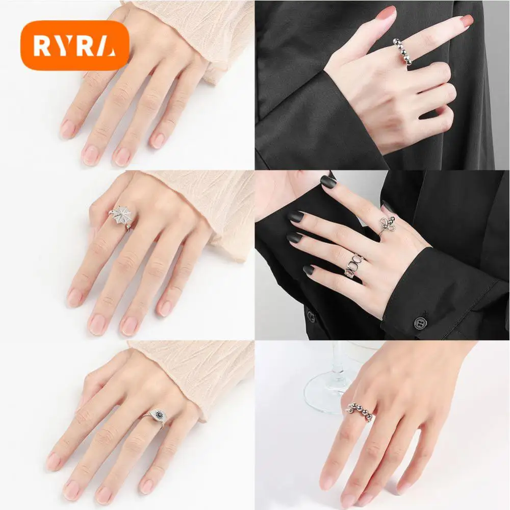 

Rotating Ring Female Adjustable Zircon Opening Copper Jewelry For Women Relief Anxiety Geometric Jewelry Pressure Rotating Ring