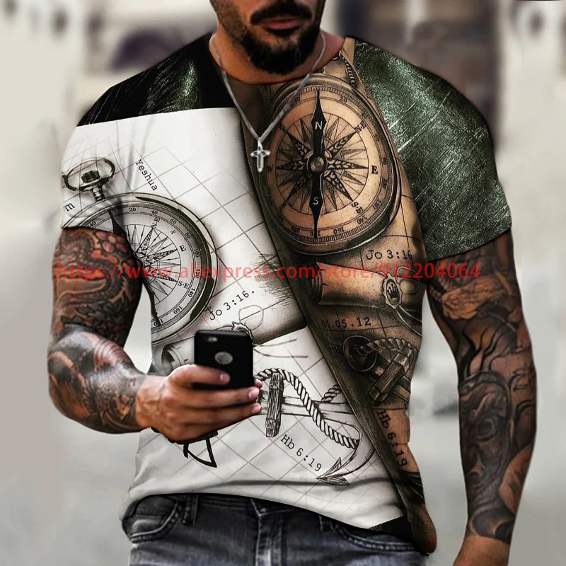

New Summer 3D Printed Compass T-Shirt Oversized Personality Hip-Hop Style Short Sleeve Top Harajuku Leisure Men Clothes XXS-6XL
