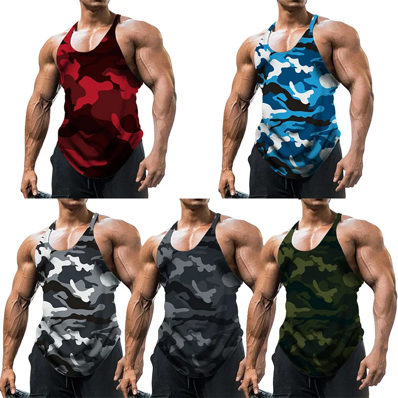 Summer Camouflage Vest Men's Tank Top Breathable Bodybuilding Tee Gym Vest Sleeveless Men T-shirt Fashion Crew Neck Fitness Tee