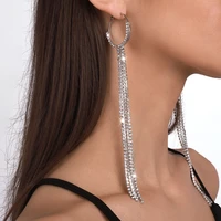 luxury rhinestone long tassel drop earrings for women vintage full crystal dangle earrings jewelry accessories bridal brincos