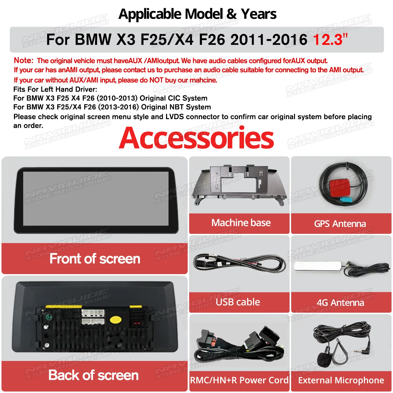 NAVIGUIDE 12 3 дюйма для BMW X3 F25 X4 F26 2013-2017 NBT Susytem Android 13 Автомобильный радиоприемник GPS Carplay